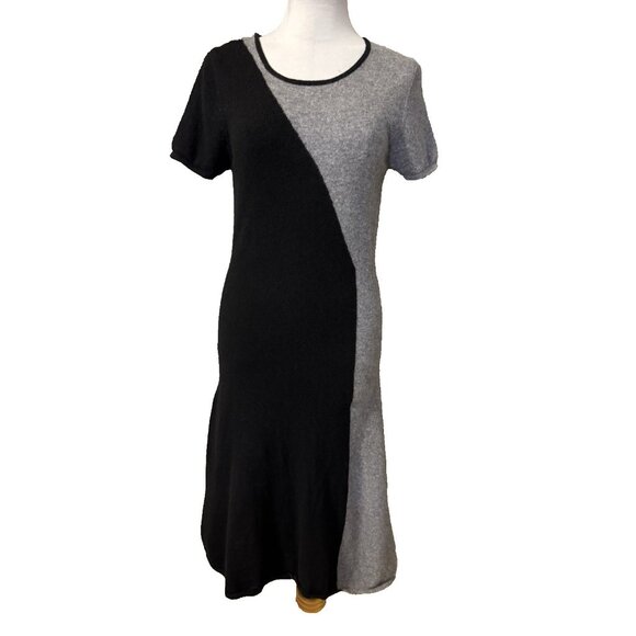 Lusso Knit Sweater Midi Dress M Medium Black Gray Cashmere Short Sleeve Washable - Picture 2 of 11